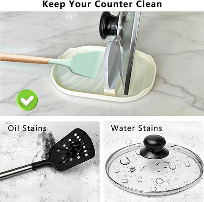 Liebe&Lecker Spoon Rest with Pot Lid Holder, 2-in-1 Upright Kitchen Organizer for Stove Top & Counter, Heat-Resistant Utensil Rest for Spatulas, Ladles & Lids, BPA-Free Kitchen Cooking Gadget