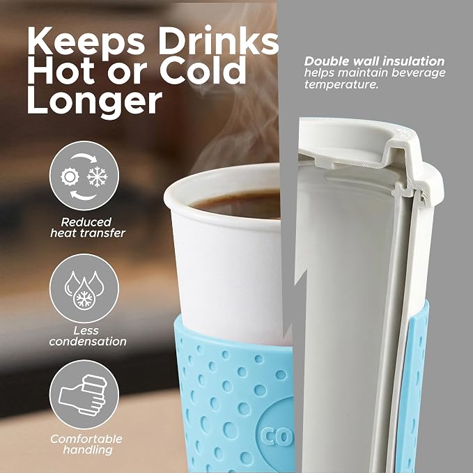 Copco Acadia Travel Mug (4-Pack), 16oz Insulated Coffee Mug with Double-Walled Plastic, Secure Lid - Microwave & Dishwasher Safe, Non-Slip Sleeve, Hot & Cold Drinks - Bright Colors