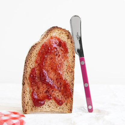 Sabre Paris - Set of 2 Spreader Knives 5.5 inches - Bistrot Collection - Perfect for Butter, Tapenades, Spreads - Stainless Steel & Nylon - Dishwasher Safe - Raspberry - Brilliant Finish