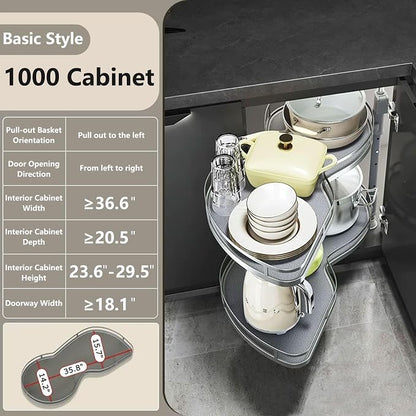 Blind Corner Cabinet Organizer Pull Out, 2 Tier Magic Corner Pull Out Shelves for Kitchen Storage, Soft Close Adjustable Height Organizer, Heavy Duty Metal Rack for Pots, Pans and Pantry Items