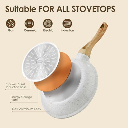 SENSARTE 23 PCS Nonstick Ceramic Cookware Set, Non Toxic Pots and Pans, PFAS & PFOA Free, Healthy Kitchen Cooking Set with Stay-Cool Handles, Induction Compatible, White