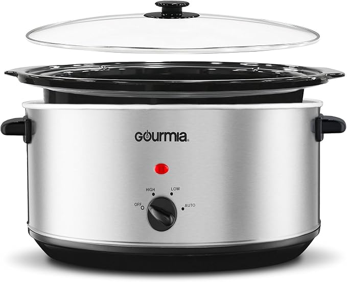 Gourmia PC710 Slow Cooker - Oval - Auto Mode - Cool Touch Handles - 7 Qt - 320W - Stainless Steel