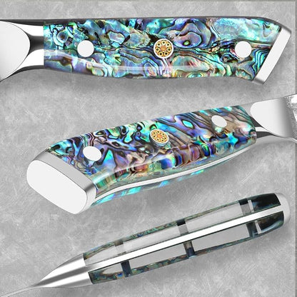 KEENZO Damascus Santoku Knife 7 inch, Razor Sharp Professional Chef Knife, Japanese Hand Forged 67 Layers Hammered Damascus Blade, Ergonomic Abalone Shell Handle Cooking Knife with gift box