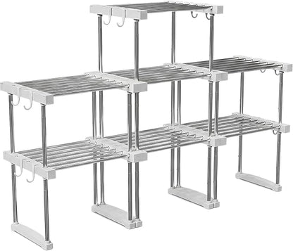 BLULEE Expandable Under Sink Organizer - 3D Adjustable Stackable Storage Shelves,Modular Cabinet Rack Around Pipes for Kitchen Bathroom
