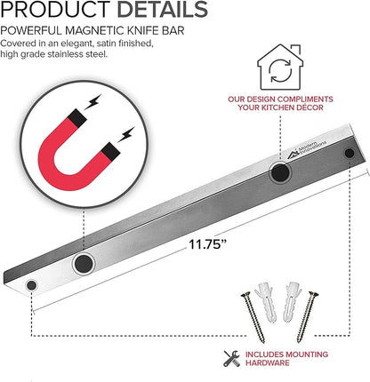 Modern Innovations 12 Inch Stainless Steel Magnetic Knife Bar with Multipurpose Use as Knife Holder, Knife Rack, Knife Strip, Kitchen Utensil Holder, Tool Holder, Art Supply Organizer, Home Organizer