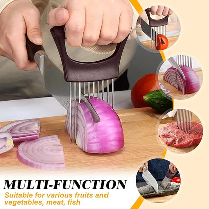 Stainless Steel Onion Holder for Slicing,Onion Slicer Holder, Onion Cutter for Slicing of Onions, Tomatoes,Avocados,Eggs and Other Vegetables,Kitchen Utensils Gift (Wine Red)