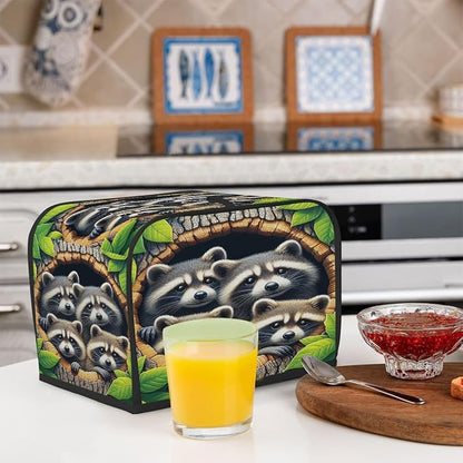 Animal Raccoon Toaster Cover 4 Slice Wide Slot Washable Toaster Covers | Cute Art Dust and Fingerprint Protection Bread Maker Covers for Kitchen Accessories Decor Bakeware Women Gift