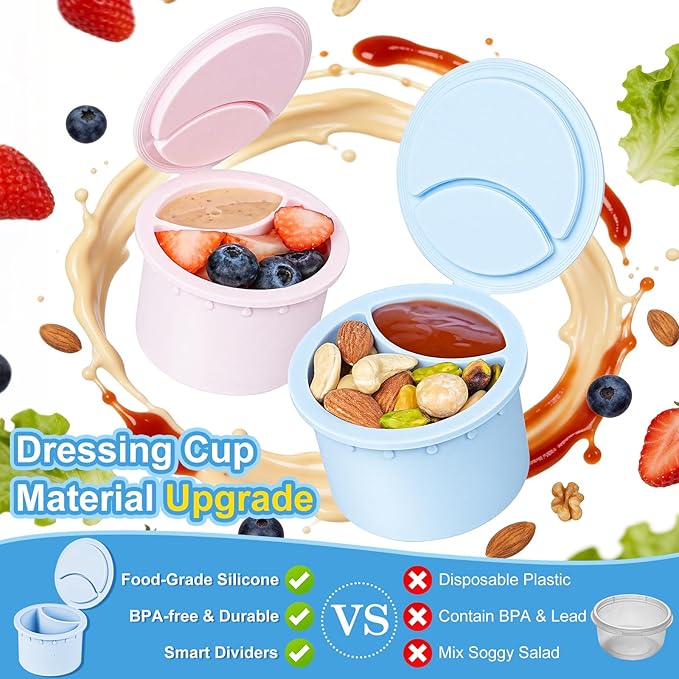 [UPGRADE] 4 Pack Green Salad Jars with Lids and Airtight Silicone Dressing Cup, Square Glass Salad Container for Lunch with Foldable Fork for Men/Women, 32 Oz Mason Jar for Overnight Oats Meal Prep