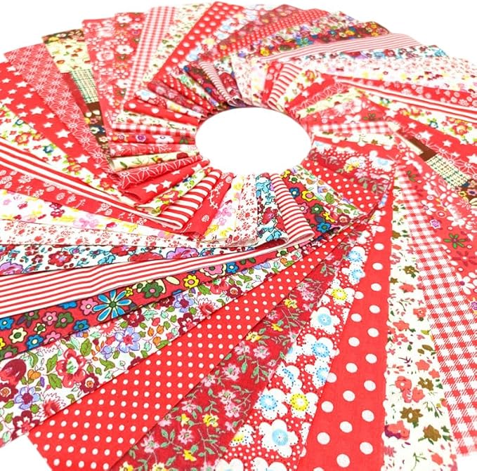80 Pcs Jelly Roll Fabric Strips for Quilting Sewing 2.6 Inch Precut Cotton Floral Fabric Strips Bundles DIY Sewing Supplies Red