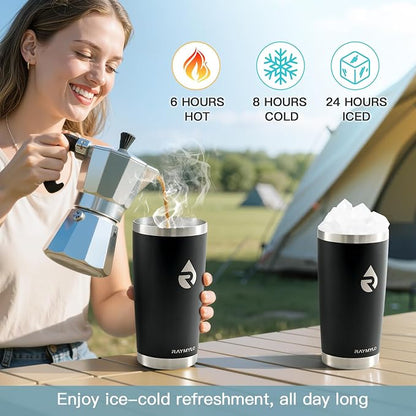 RAYMYLO Insulated Travel Coffee Tumbler 20oz, Detachable & Spill-Proof Slider Lid for Thorough Clean, Stainless Steel Reusable Coffee Mug with Lid Fits Most Car Cup Holder & BPA Free