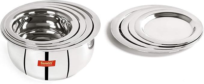 Sumeet Stainless Steel Belly Shape 4 Pc Tope/Cookware/Pot Set with Lid 380ML, 500ML, 780ML, 1.1Ltr, (Silver)