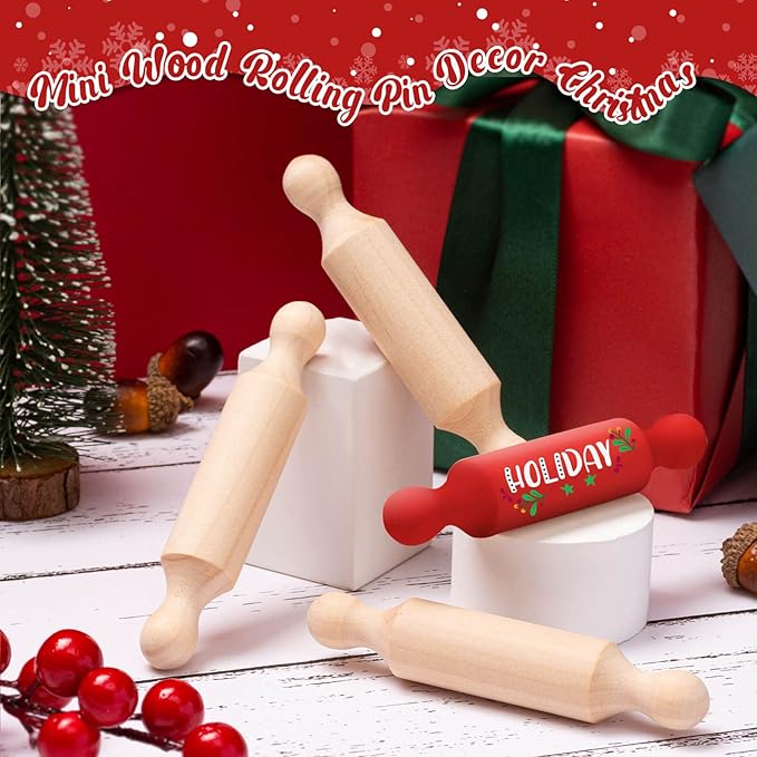45Pcs Wooden Mini Rolling Pin Long Kitchen Baking Small Dough Rolling Pin for Children Fondant Pastry Pizza Crafting and Imaginative Play for Halloween and Christmas