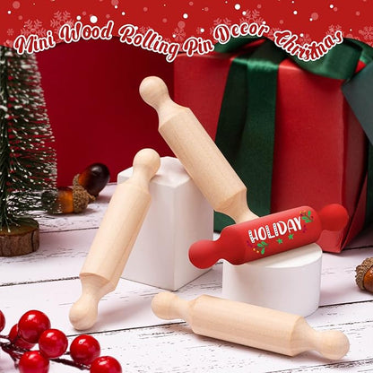 45Pcs Wooden Mini Rolling Pin Long Kitchen Baking Small Dough Rolling Pin for Children Fondant Pastry Pizza Crafting and Imaginative Play for Halloween and Christmas