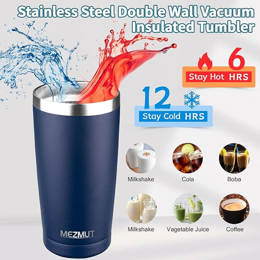 MEZMUT 20oz Tumbler Coffee Travel Mug with Lid and Straw, 6 Pack Stainless Steel Double Wall Vacuum Spill Proof Insulated Tumbler, Hot or Iced Coffee Cups for Drinks (6Pcs, Navy Blue)