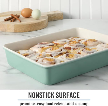 Martha Stewart Gallen 13 x 9 Inch Rectangular Nonstick Carbon Steel Cake and Baking Pan – Teal, Durable Bakeware for Even Cooking and Easy Release