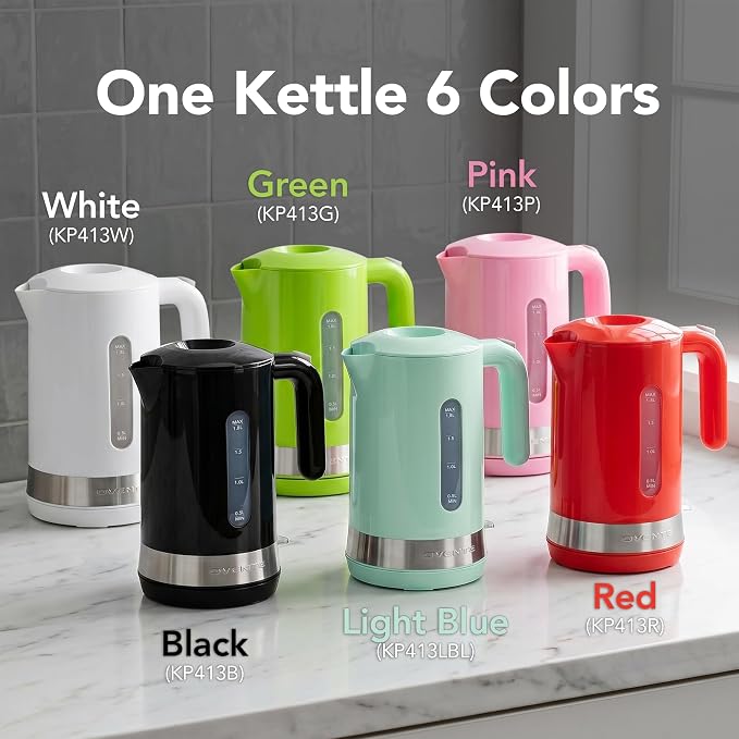 OVENTE 1.8L Electric Kettle, 1500W Fast Boiling Heater for Coffee or Tea, BPA Free, Easy to Fill Lid, Water Level Window, Auto Shut-Off, Boil-Dry Protection and Removable Filter, Black KP413B