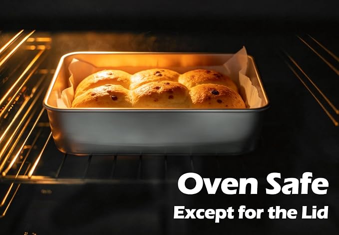 Leonyo Stainless Steel 9x9 Baking Pan with Lids, 4 Set 9IN x 9IN Metal Square Cake Pans with Lids, Commercial Brownie Pans Baking Dish for Lemon Bars, Dishwasher Safe(Except for Plastic Lids)