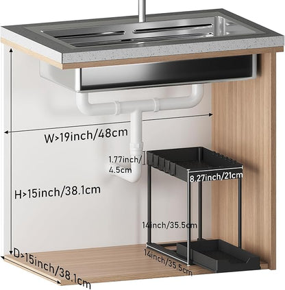 Under Sink Organizer 2 Pack,Bathroom Under Cabinet Storage with Pull Out Sliding Drawers for Kitchen Organization,12.8 Inch,Black