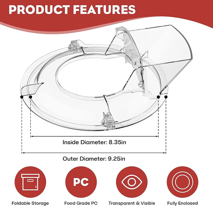 GVODE Pouring Shield for KitchenAid Mixer, Compatible with KitchenAid 4.5-5 QT Tilt-Head Stand Mixers, Detachable Body with Flip-top Feed-inlet Lid, Fits Stainless-Steel, Glass, and Ceramic Bowls.