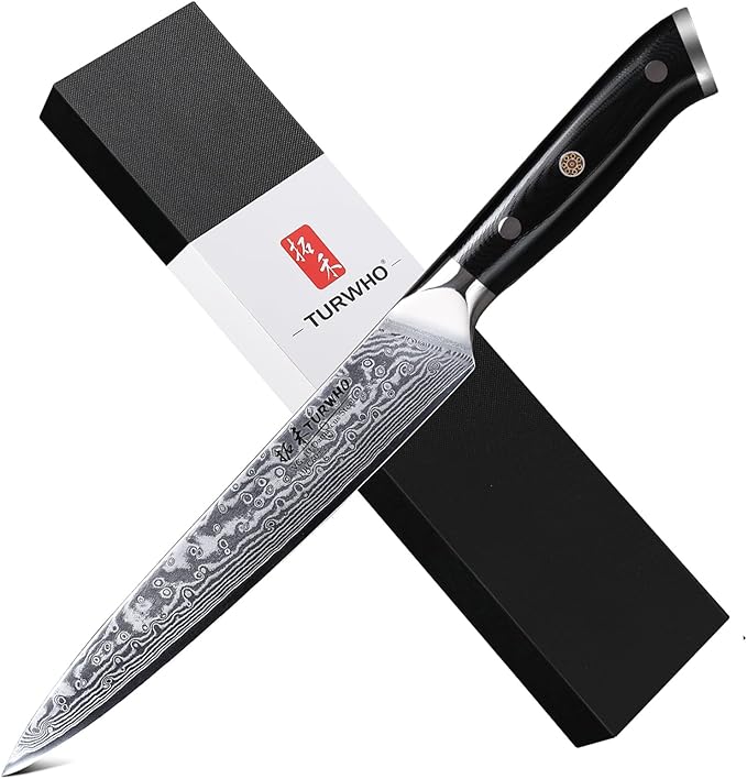 TURWHO Professional Sashimi Knives 8 Inch - Slicing Knife Classic Damascus Japanese VG-10 Steel Kitchen Chef Knife