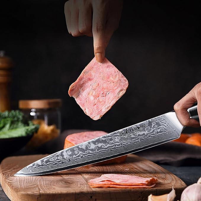 TURWHO Professional Sashimi Knives 8 Inch - Slicing Knife Classic Damascus Japanese VG-10 Steel Kitchen Chef Knife