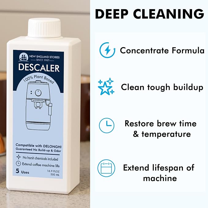 10 Uses DeLonghi Compatible Descaling Solution, Specially Designed to Clean Delonghi Coffee Machines and Maker - 33.8oz Espresso Coffee Maker Cleaner, Coffee Pot Cleaning Limescale Remover