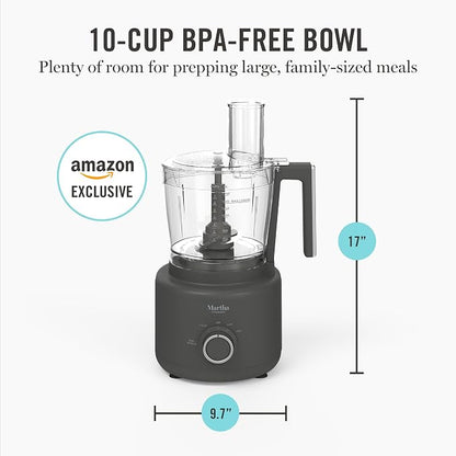 Martha Stewart Food Processor, 10-Cup Electric Chopper for Slicing, Shredding, Mincing and Puree, BPA-Free Twist & Lock Bowl, 3 Multipurpose Blades, Variable Speed Dial, Wide Feed Chute, Caviar Gray