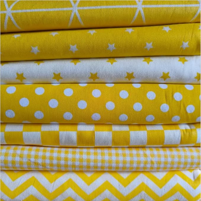 7Pcs Cotton Fabric DIY Making Supplies Quilting Patchwork Fabric Fat Quarter Bundles DIY for Quilting Cotton Patchwork Cushions (Yellow Mix, 9.8 x 9.8 inches)