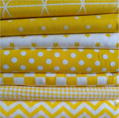 7Pcs Cotton Fabric DIY Making Supplies Quilting Patchwork Fabric Fat Quarter Bundles DIY for Quilting Cotton Patchwork Cushions (Yellow Mix, 9.8 x 9.8 inches)