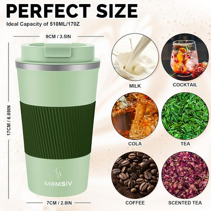 MOMSIV 17oz Travel Mug, Insulated Coffee Cup with Leakproof Lid, Vacuum Stainless Steel Double Walled Reusable Tumbler for Hot and Cold Water Coffee and Tea In Travel and Car