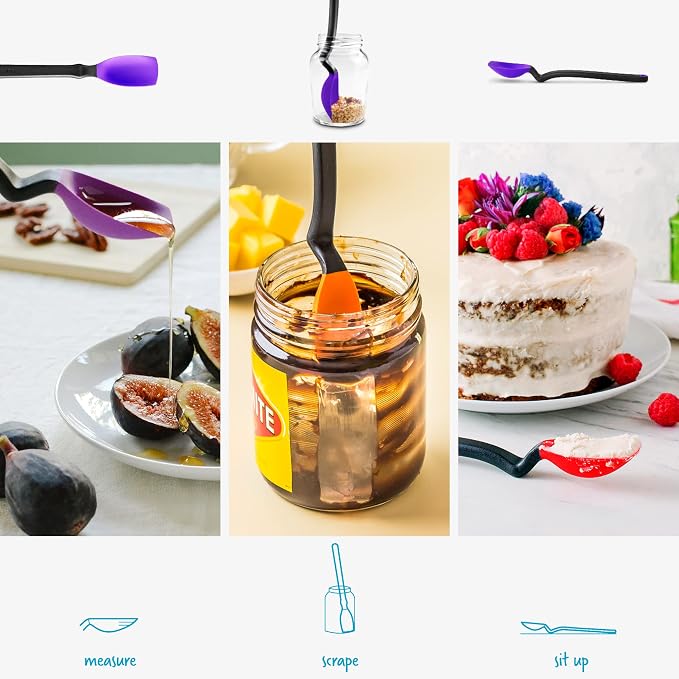 Dreamfarm Mini Supoon Non-Stick Sit-Up Silicone Scraping Cooking Spoon, Jar Scraper Measures 5ml Tsp - 8" Purple
