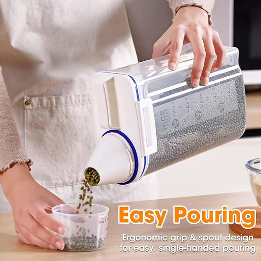 TBMax Rice Container 4 Lbs / 2 Kg Rice Dispenser with Measuring Cup, BPA-Free Plastic Kitchen Pantry Food Storage Holder for Oatmeal Flour Grain, Small Pet Cat Dog Food Container