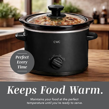 COOK WITH COLOR 2QT Mini Electric Round Slow Cooker - Adjustable Settings, Removable Stoneware Pot, Tempered Glass Lid, Dishwasher Safe, Cool-Touch Side Handles, Black