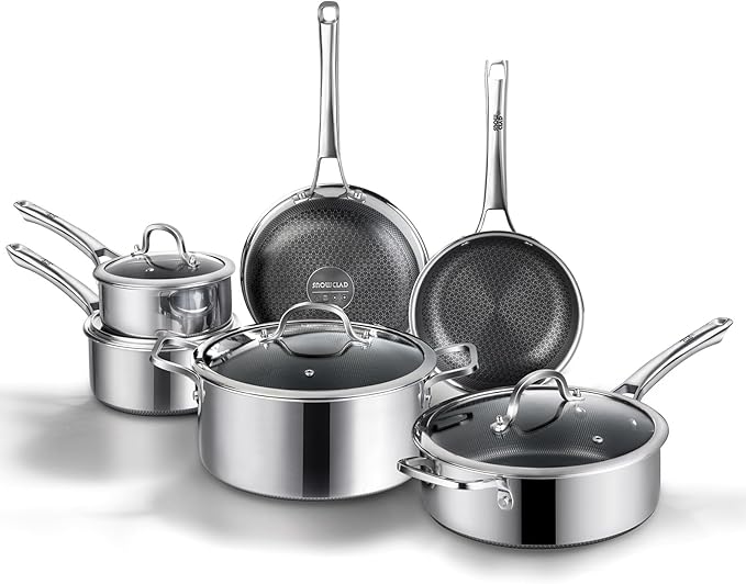 Non Stick Frying Pan Set, 10 Pcs Nonstick Hybrid Skillets and Fajita Pans Set, PFOA Free Kitchen Cookware, Dishwasher & Oven Safe, All Cooktop Compatible