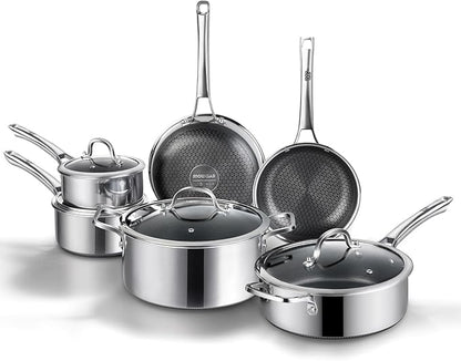 Non Stick Frying Pan Set, 10 Pcs Nonstick Hybrid Skillets and Fajita Pans Set, PFOA Free Kitchen Cookware, Dishwasher & Oven Safe, All Cooktop Compatible