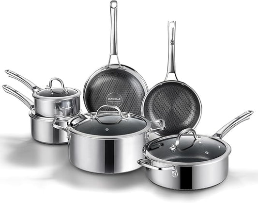 Non Stick Frying Pan Set, 10 Pcs Nonstick Hybrid Skillets and Fajita Pans Set, PFOA Free Kitchen Cookware, Dishwasher & Oven Safe, All Cooktop Compatible