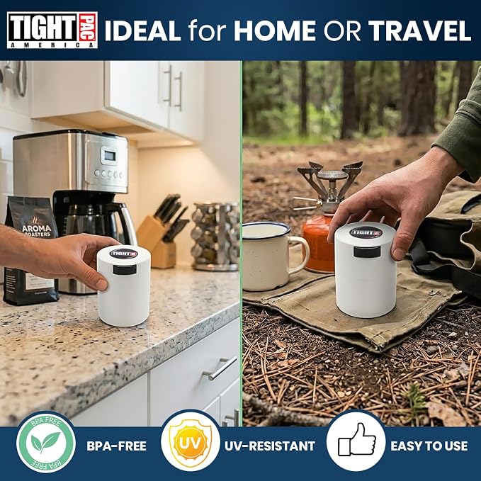 Tightvac - Premium Airtight Herb Storage Container - Holds ½ oz to 3 ounces - Keep Your Herbs and Dry Goods Fresh and Flavorful. White