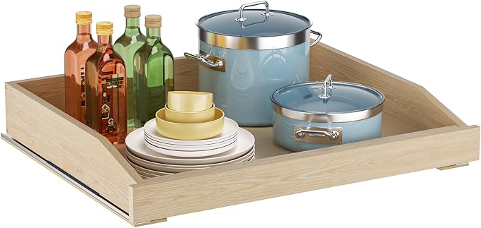 Pull Out Cabinet Organizer 25.5" W x 21" D, Soft Close Slide Out Wood Drawer Shelf for Kitchen Cabinets, Pull Out Cabinet Drawer for Base Cabinet, Pantry and Bathroom Storage, Bottom Mount