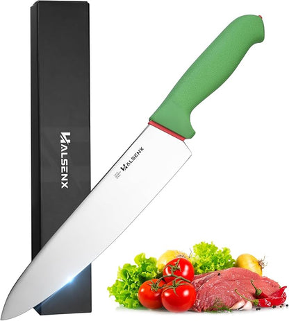 Chef Knife 10 Inch,High Carbon Stainless Sharp Blade with Non-Slip Softgrip, Multi-Purpose Kitchen Knife for Meat, Fruit & Vegetables Cutting (Green)