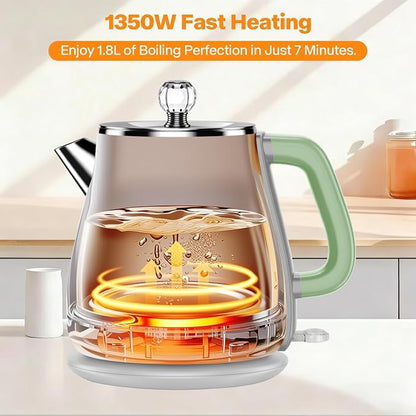 Retro Electric Kettle 1.8L, All Stainless Steel Hot Water Electric Kettle for Boiling Water, BPA Free Tea Kettle, 1350W Fast Boil, Auto Shut Off & Boil-Dry Protection