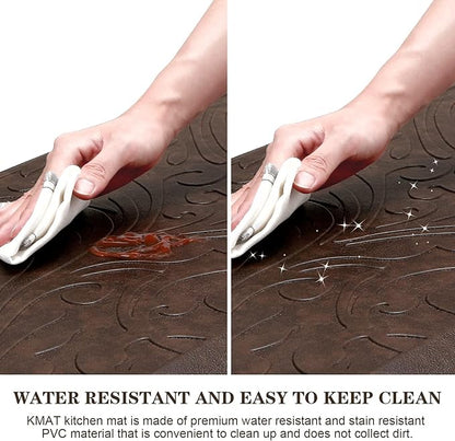 KMAT 2PCS Kitchen Mat Cushioned Anti-Fatigue Floor Mat,Waterproof Non-Slip Standing Mat,Ergonomic Comfort Floor Mat Rug for Home,Office,Sink,Laundry,Desk(17.3"x28"+17.3"x28",Brown)