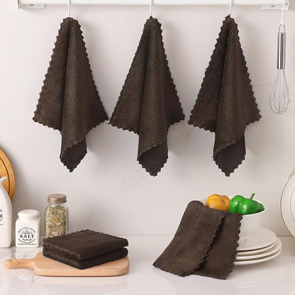 Kitinjoy 24 Pack Kitchen Cloths Dish Towels (10" x 10", Brown), Super Soft and Absorbent Dish Cloths, Nonstick Oil Fast Drying Coral Velvet Microfiber Cleaning