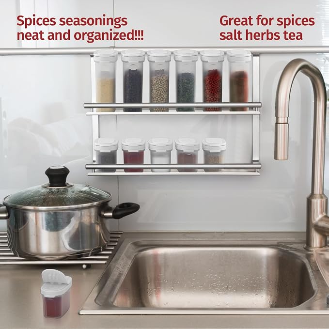 SIGNORA WARE Plastic Spice Containers – Spice Jar Set 8 Pack, 4 Mini, 4 Large – Spice Jars to Store Spices, Herbs, Marinade, Sugar, Salt, Pepper – Refillable Airtight Small Spice Jars with 2 Way Lids