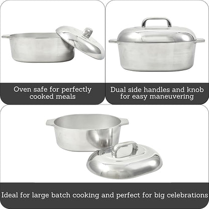 IMUSA 13in Cajun Cast Aluminum Oval Roaster with Lid, Durable Baking and Roasting Pan for Chicken, Meats, and Traditional Cooking (Pack of 2)