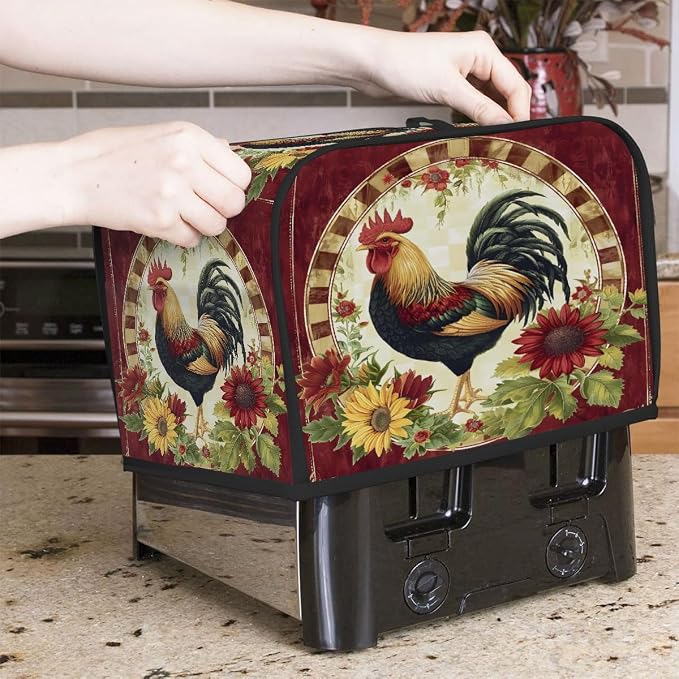 2 Slice Animal Rooster Art Toaster Cover Waterproof Dust Fingerprint Bread Machine Cover Washable Kitchen Appliance Protector For Home Kitchen Bakeware Table Decor Women Gifts