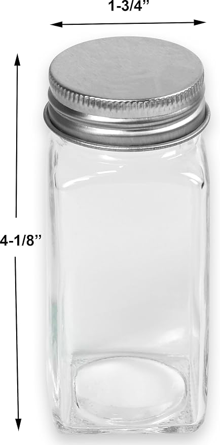 Simple Houseware Spice Jars 4 Ounce Square Glass Bottles with Shaker Lids, Funnel and Labels for Seasoning & Storage, 12 Pack
