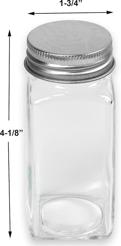 Simple Houseware Spice Jars 4 Ounce Square Glass Bottles with Shaker Lids, Funnel and Labels for Seasoning & Storage, 12 Pack
