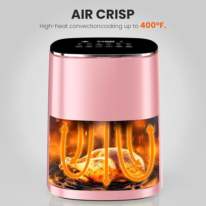 NEWBULIG Air Fryer, 6QT Square Airfryer with Visual Window, 400℉ Fast Heating Air Fryers Oven with Timer, Auto-Off, Non Toxic & Non Stick, Multiple 12 Modes for Roast, Bake, Dehydrate, Fry, Reheat