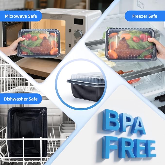 YANGRUI 40 Pack 48oz Meal Prep Containers - Shrink-Wrapped No Pre-Wash | Single Deep Compartment Leakproof | Shatterproof Flexible Pure PP | Microwave Safe To-Go Box for Chicken, Ribs & Leftovers