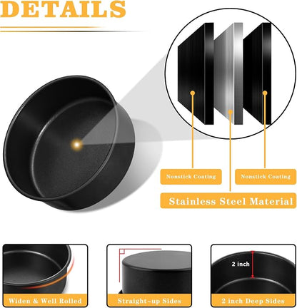 E-far 7 Inch Round Cake Pan Set of 3, Nonstick Stainless Steel Baking Pans Tin, Bakeware for Layer Cakes, Stainless Steel Core & Non-toxic Coating, Straight Side & 2 Inch Deep